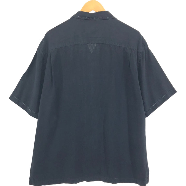 Nat Nast short sleeve open collar silk shirt box shirt men's XL size silk black type Vintage Second Hand