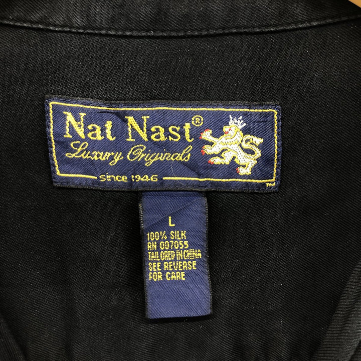 Nat Nast short sleeve open collar silk shirt box shirt men's XL size silk black type Vintage Second Hand