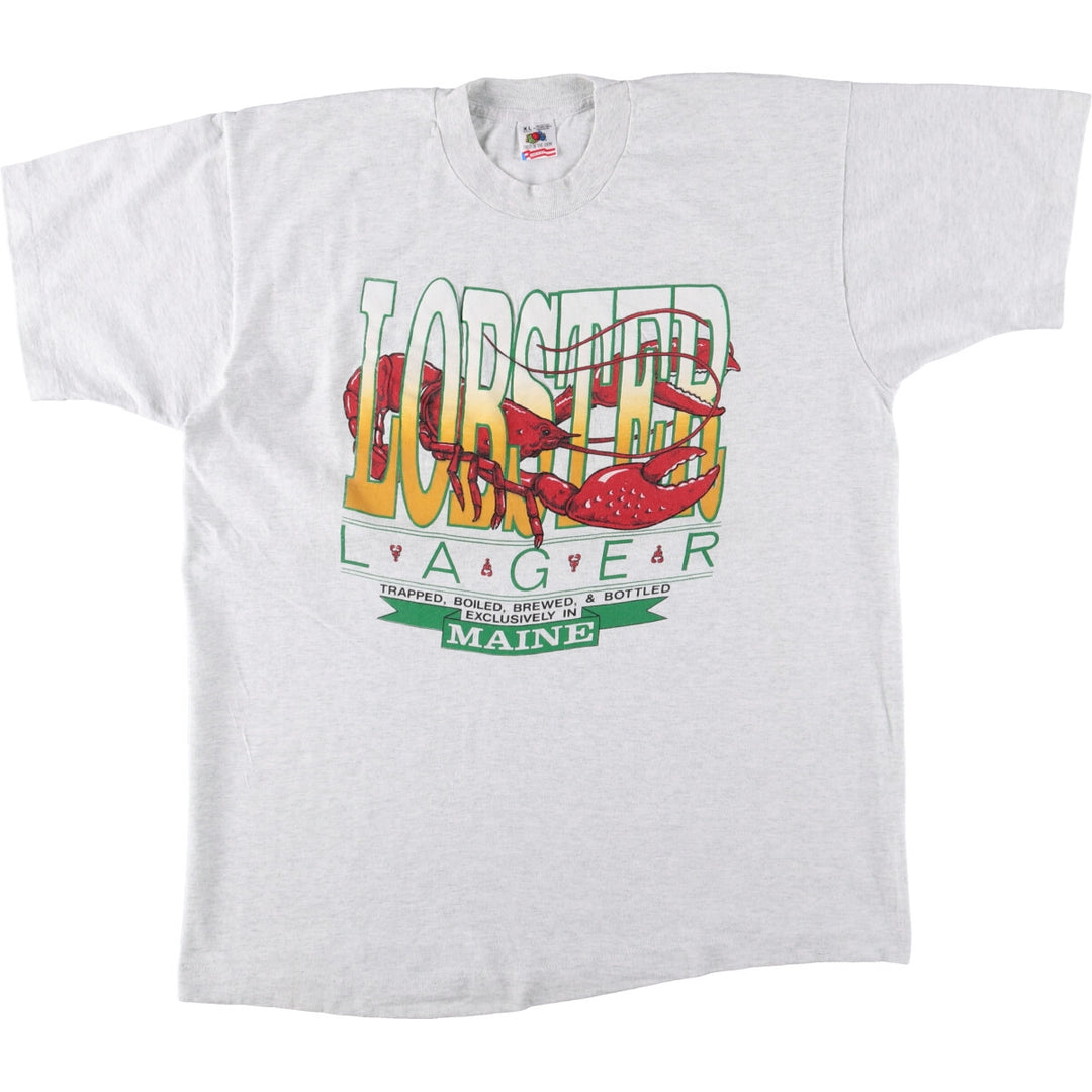 90'S Fruit of the Loom printed T-shirt, made in the USA, men's XL size, vintage cotton gray type Vintage Second Hand