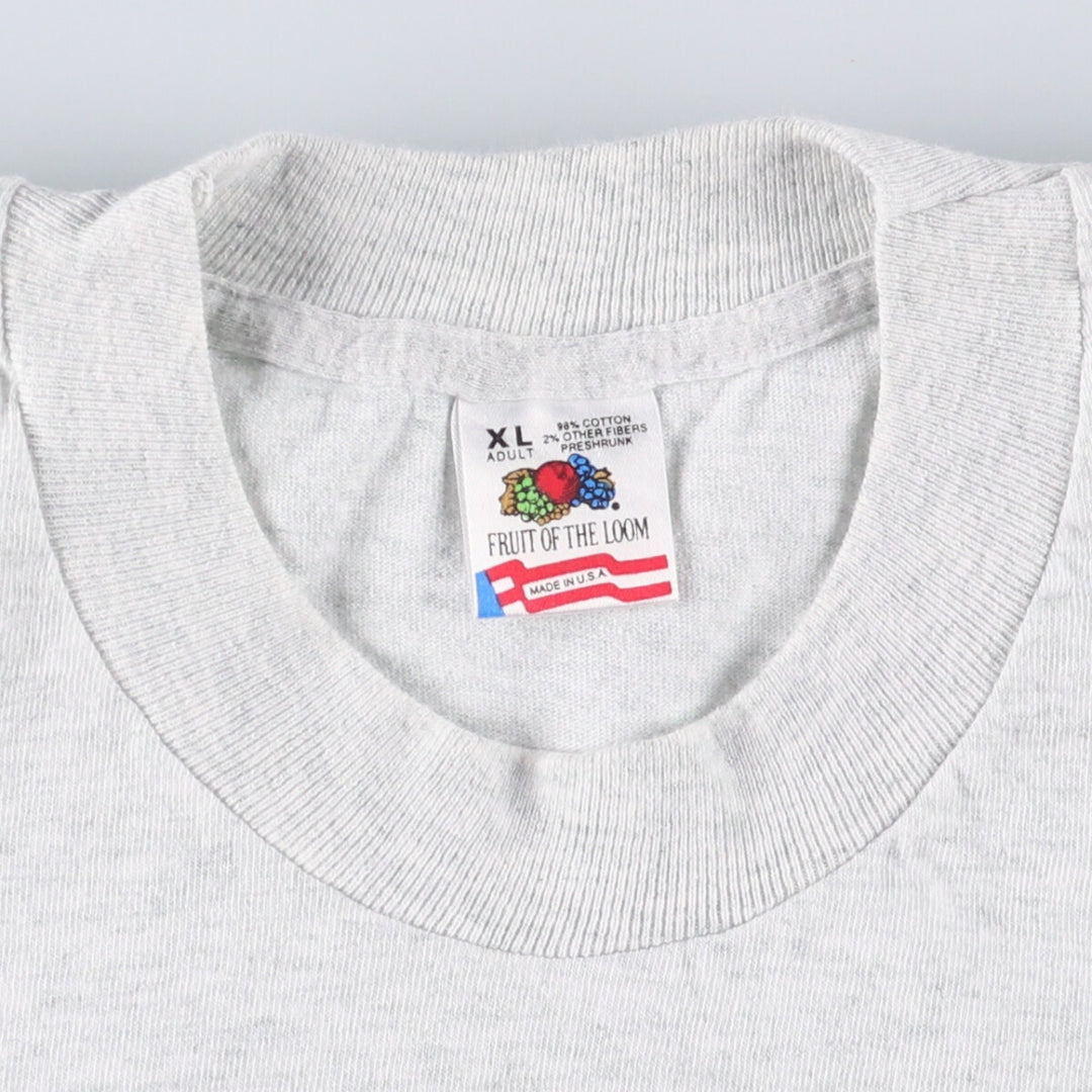 90'S Fruit of the Loom printed T-shirt, made in the USA, men's XL size, vintage cotton gray type Vintage Second Hand