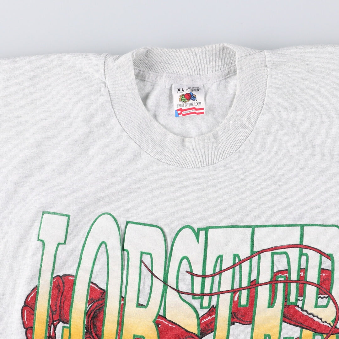 90'S Fruit of the Loom printed T-shirt, made in the USA, men's XL size, vintage cotton gray type Vintage Second Hand