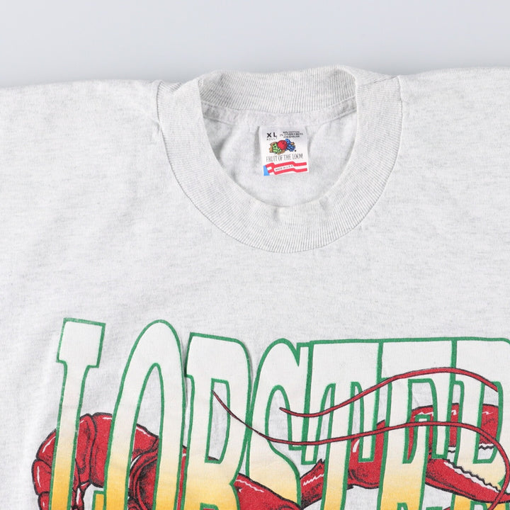 90'S Fruit of the Loom printed T-shirt, made in the USA, men's XL size, vintage cotton gray type Vintage Second Hand