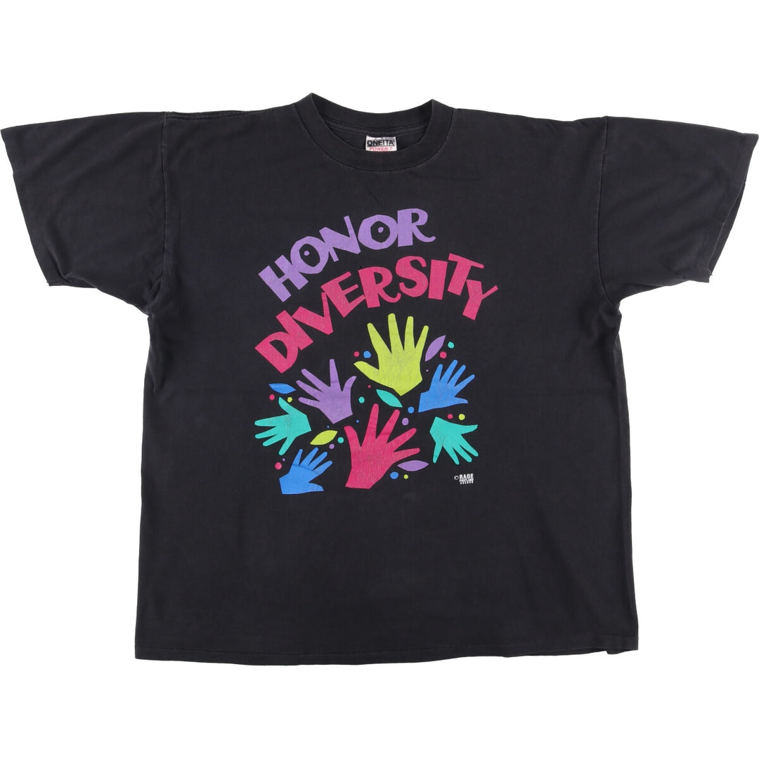 90'S ONEITA Message Print T-Shirt Made in USA Men's XL Vintage cotton black type Vintage Second Hand