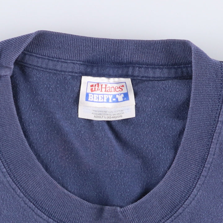 90'S Hanes BEEFY-T printed T-shirt, men's size L, vintage cotton navy blue type Vintage Second Hand