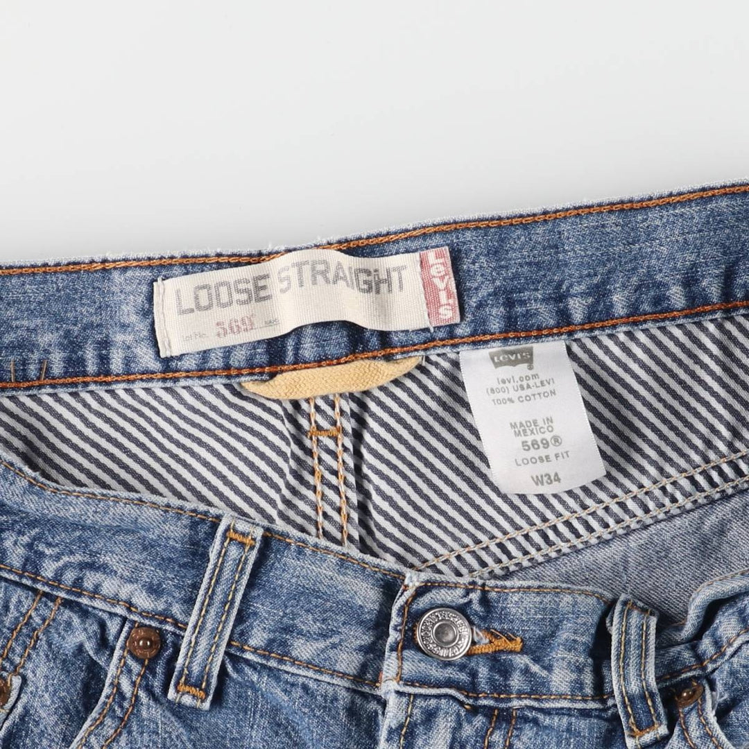 Levi's 569 LOOSE STRAIGHT denim shorts, half pants, men's w35 equivalent cotton blue type Vintage Second Hand