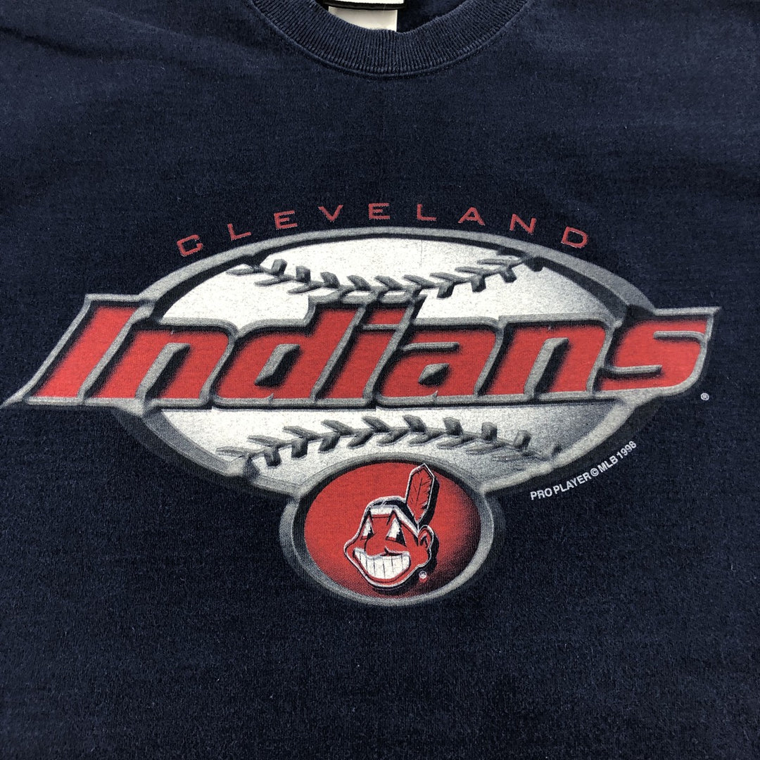 90'S PRO PLAYER Cleveland Guardians logo print T-shirt, men's XL size, vintage cotton navy blue type Vintage Second Hand