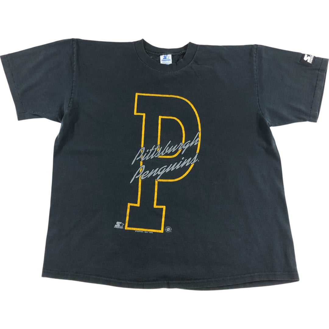 90'S Starter Pittsburgh Penguins Logo Print T-Shirt Made in USA Men's L Size Vintage cotton black type Vintage Second Hand