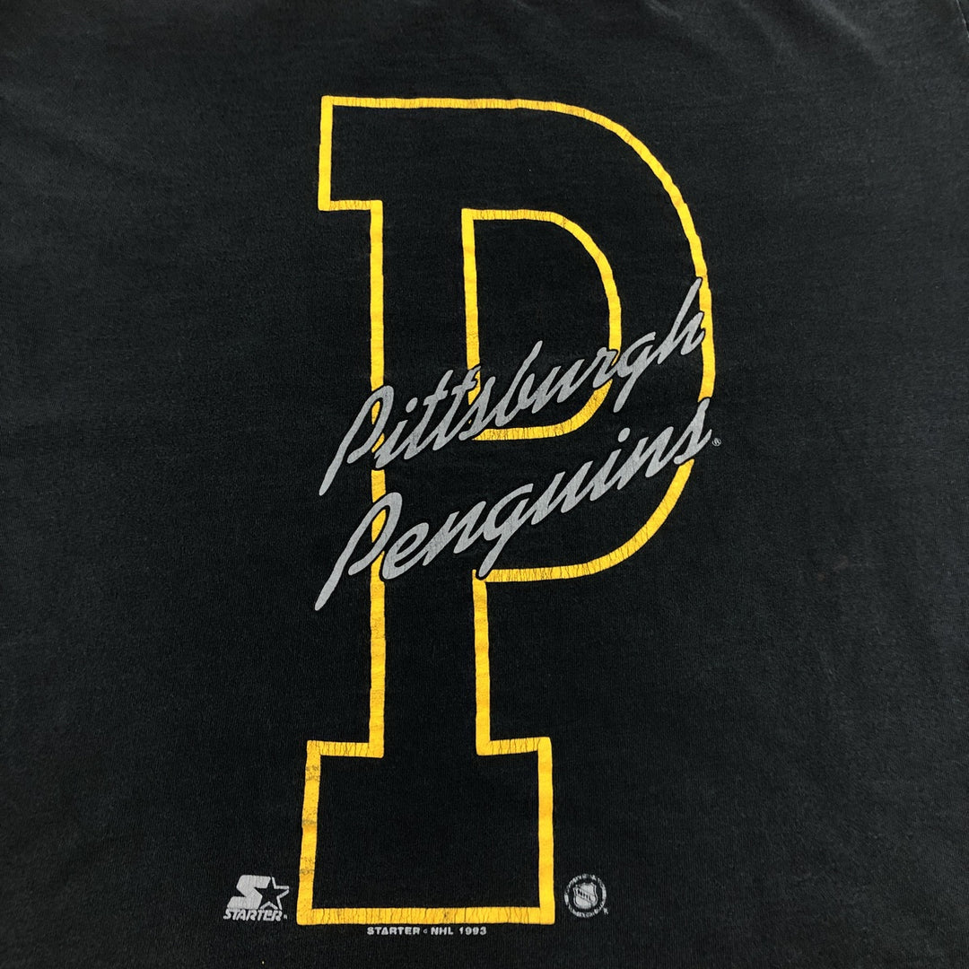 90'S Starter Pittsburgh Penguins Logo Print T-Shirt Made in USA Men's L Size Vintage cotton black type Vintage Second Hand