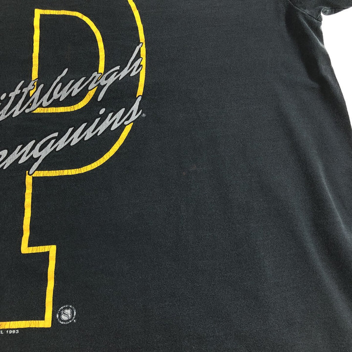 90'S Starter Pittsburgh Penguins Logo Print T-Shirt Made in USA Men's L Size Vintage cotton black type Vintage Second Hand
