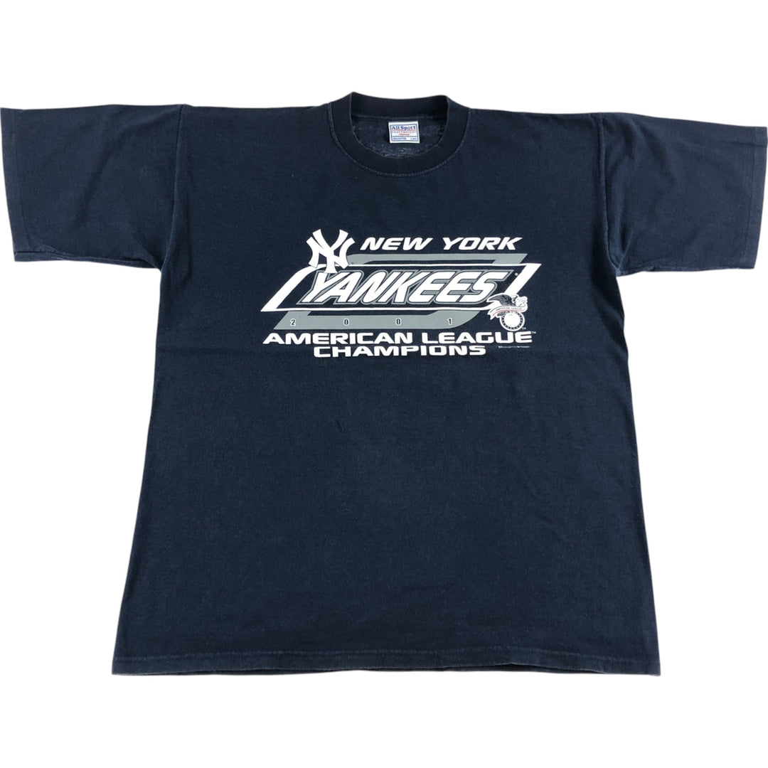 00'S ALLSPORT MLB NEW YORK YANKEES New York Yankees sports print T-shirt men's size L cotton navy blue type Vintage Second Hand