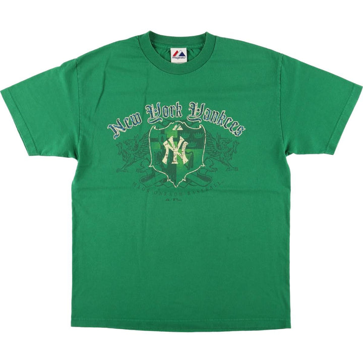 90s-00'S Majestic MLB New York Yankees Sports Print T-Shirt, Men's Size L cotton green type Vintage Second Hand
