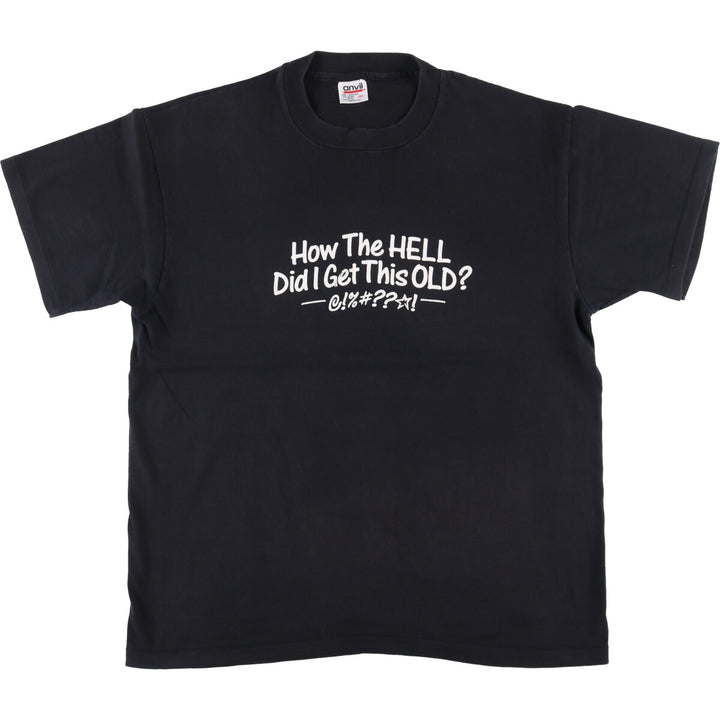 90'S Anvil Message Print T-Shirt Made in USA Men's XL Vintage cotton black type Vintage Second Hand