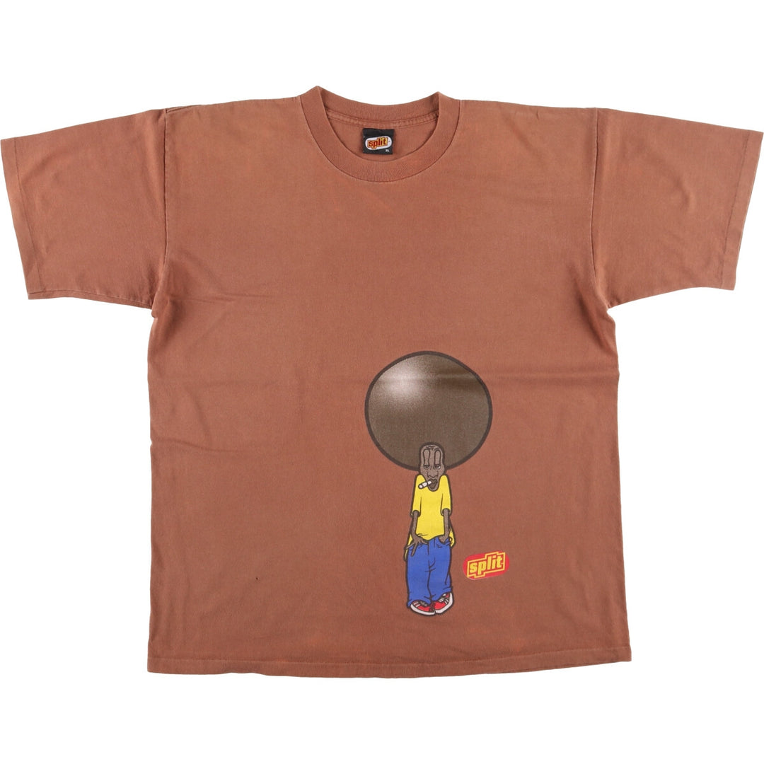 90'S SPLIT short sleeve printed T-shirt made in USA, men's XL equivalent, vintage cotton brown type Vintage Second Hand