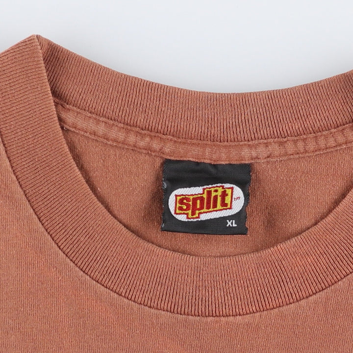 90'S SPLIT short sleeve printed T-shirt made in USA, men's XL equivalent, vintage cotton brown type Vintage Second Hand