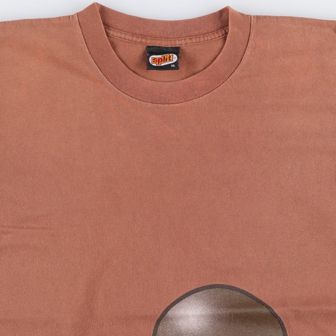 90'S SPLIT short sleeve printed T-shirt made in USA, men's XL equivalent, vintage cotton brown type Vintage Second Hand