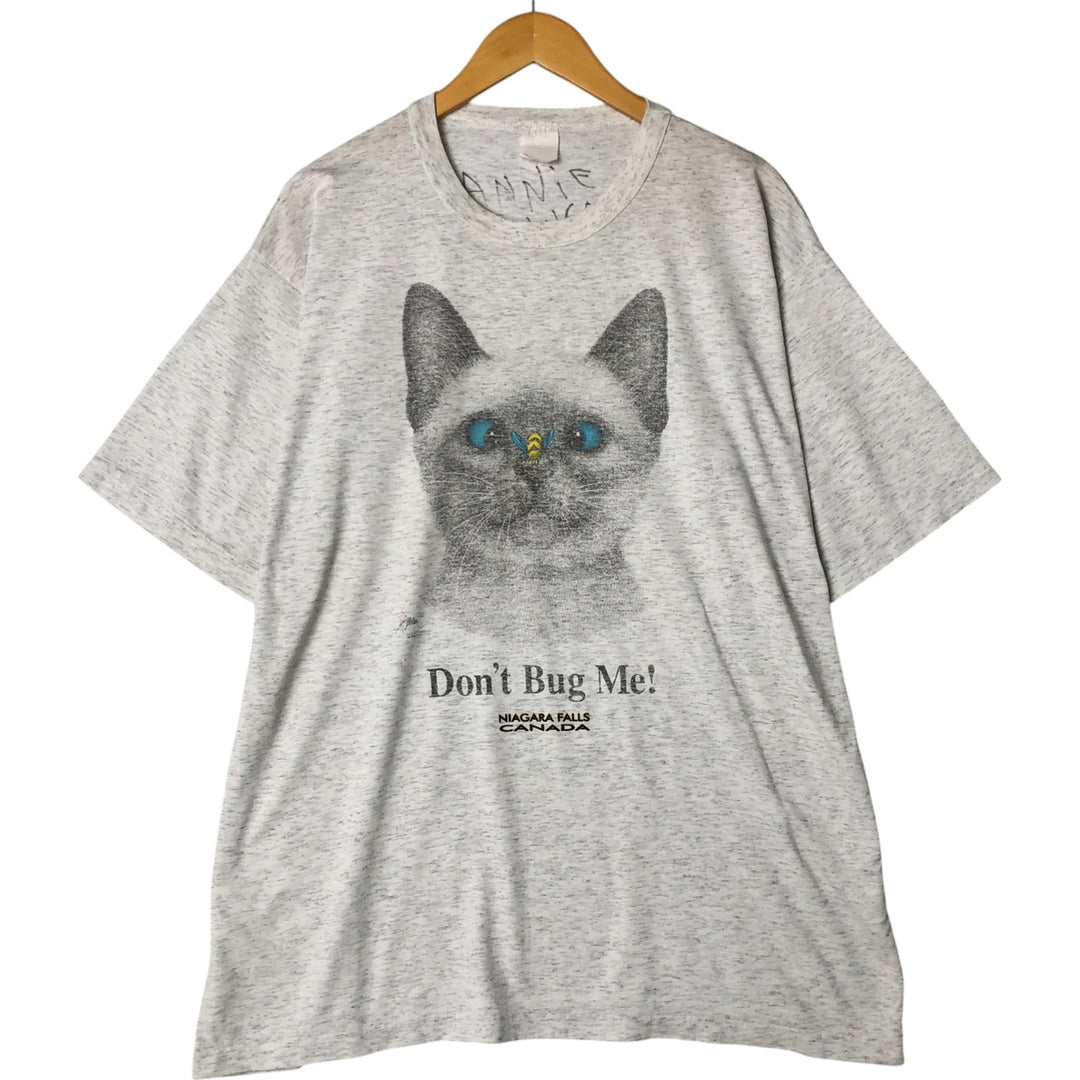 Big size 90'S cat pattern animal t-shirt men's XXXL equivalent vintage unclear gray type Vintage Second Hand