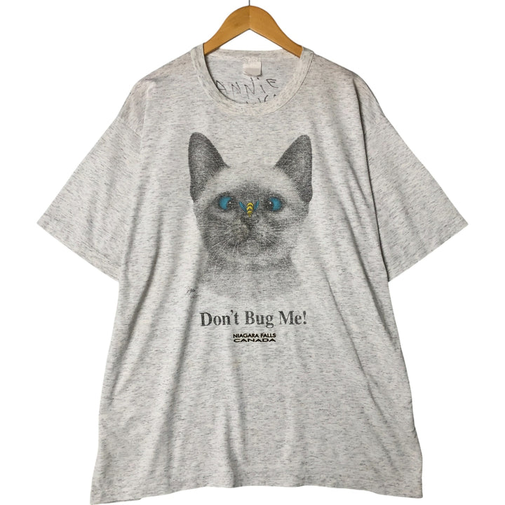 Big size 90'S cat pattern animal t-shirt men's XXXL equivalent vintage unclear gray type Vintage Second Hand