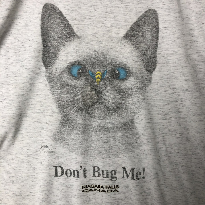 Big size 90'S cat pattern animal t-shirt men's XXXL equivalent vintage unclear gray type Vintage Second Hand