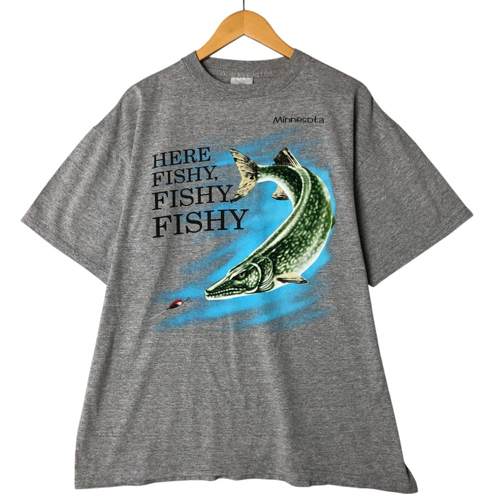 SHERRY Fish Pattern Animal Pattern Animal T-shirt Men's XL size cotton gray type Vintage Second Hand
