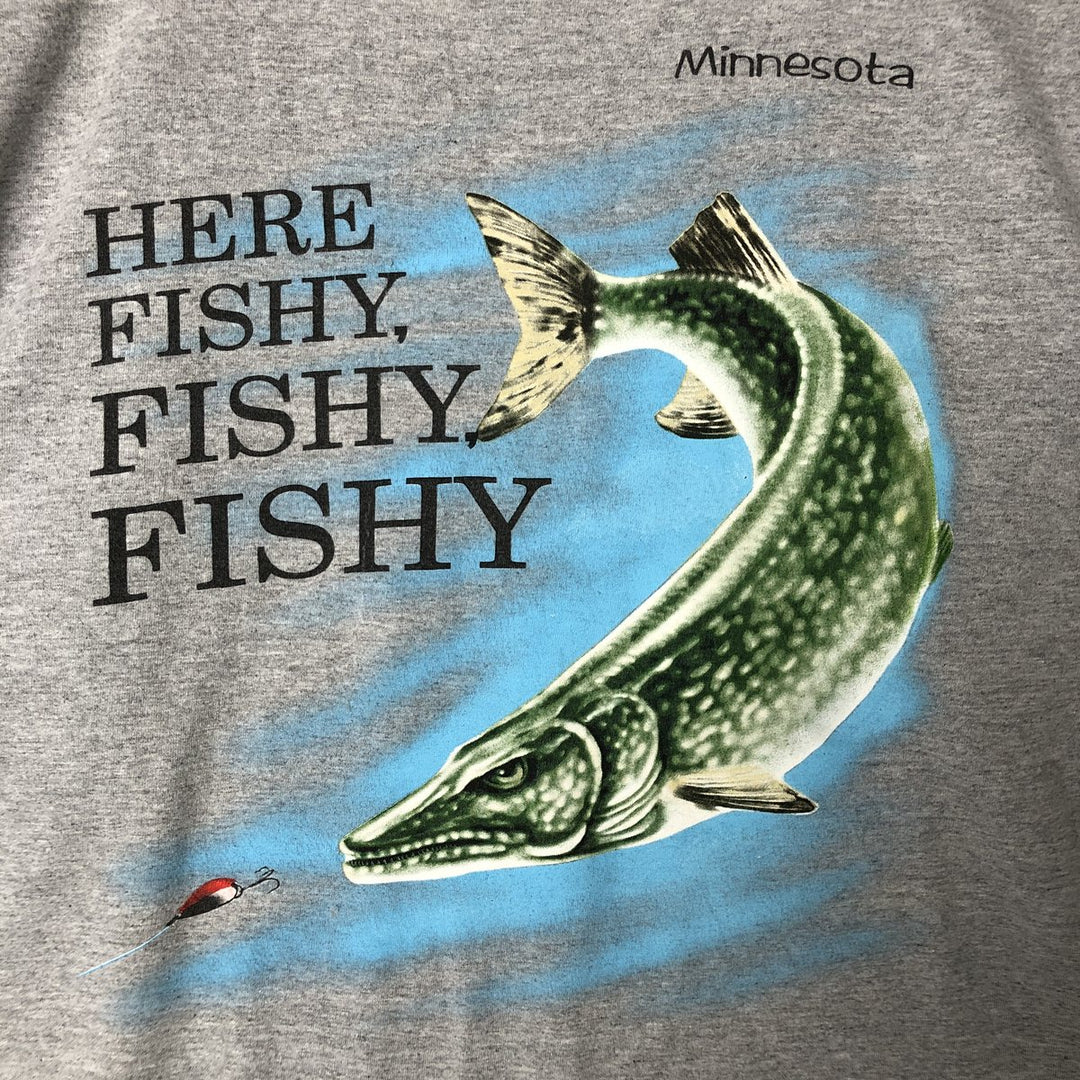 SHERRY Fish Pattern Animal Pattern Animal T-shirt Men's XL size cotton gray type Vintage Second Hand