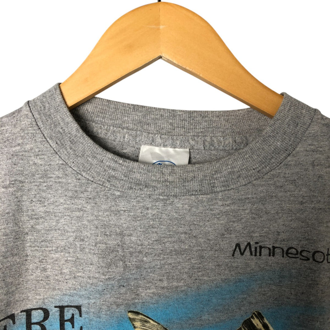 SHERRY Fish Pattern Animal Pattern Animal T-shirt Men's XL size cotton gray type Vintage Second Hand