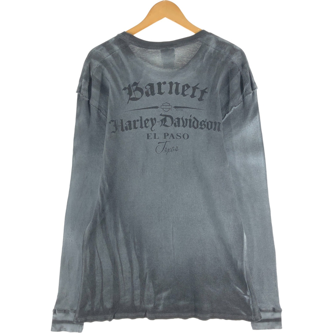 Harley-Davidson Skull Pattern Thermal Long T-shirt, Waffle, Men's XL size cotton black type Vintage Second Hand