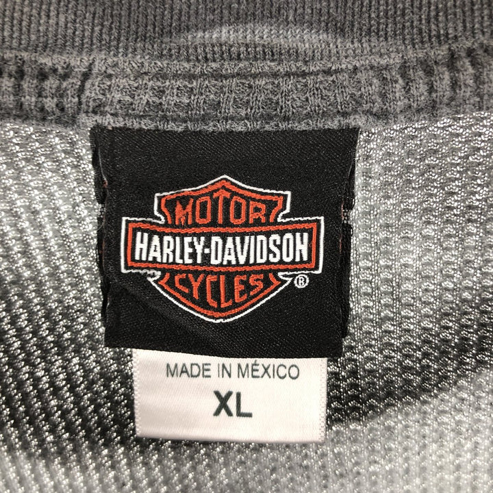 Harley-Davidson Skull Pattern Thermal Long T-shirt, Waffle, Men's XL size cotton black type Vintage Second Hand