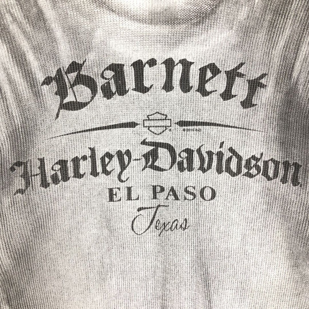 Harley-Davidson Skull Pattern Thermal Long T-shirt, Waffle, Men's XL size cotton black type Vintage Second Hand