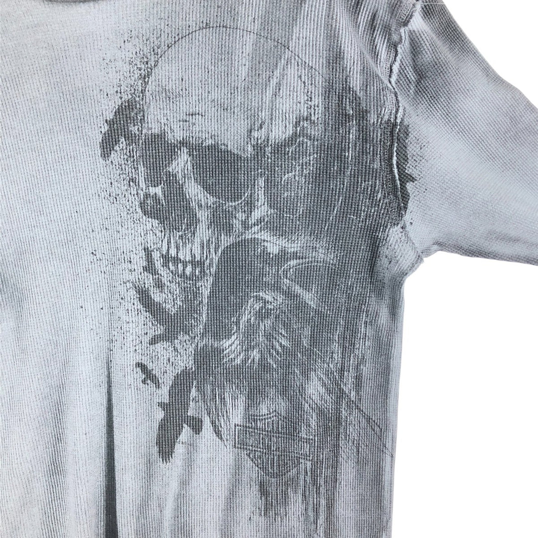 Harley-Davidson Skull Pattern Thermal Long T-shirt, Waffle, Men's XL size cotton black type Vintage Second Hand