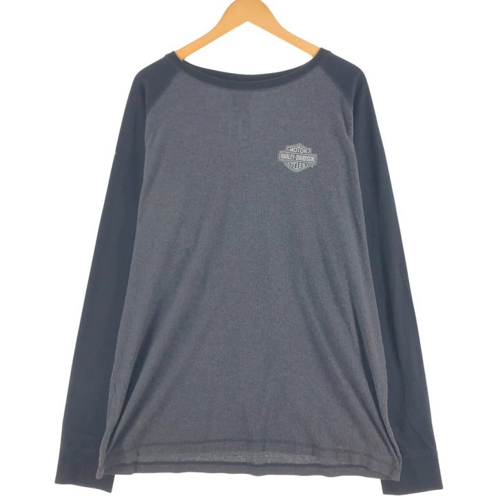 Harley-Davidson Raglan Thermal Long T-shirt, Waffle, Men's XXL cotton gray type Vintage Second Hand