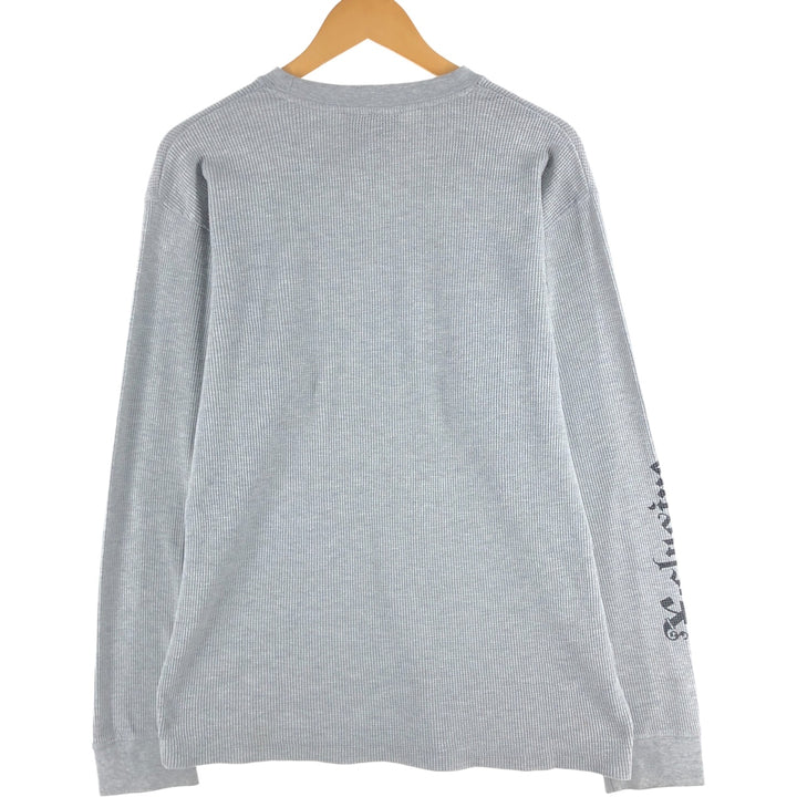Skull Pattern Large Print Thermal Long Sleeve T-Shirt Waffle Men's L Size cotton gray type Vintage Second Hand