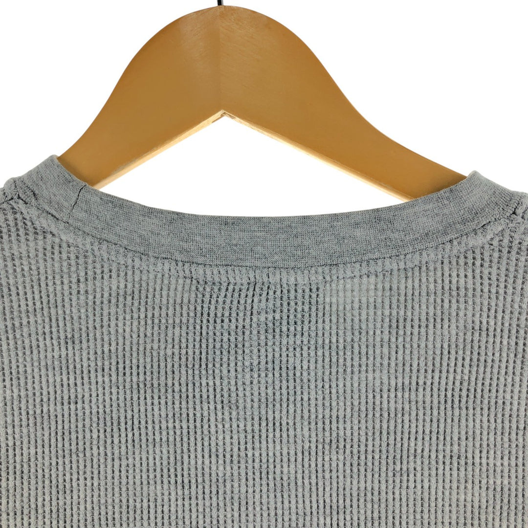 Skull Pattern Large Print Thermal Long Sleeve T-Shirt Waffle Men's L Size cotton gray type Vintage Second Hand