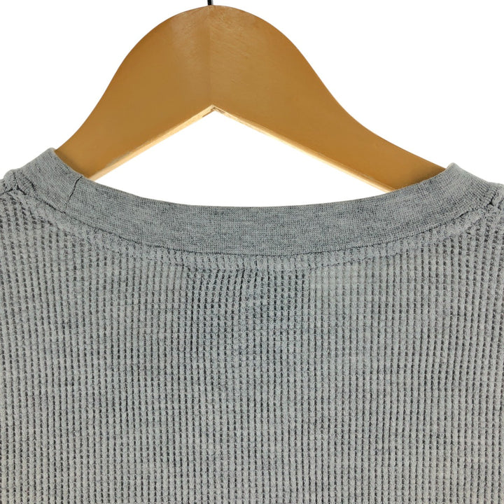 Skull Pattern Large Print Thermal Long Sleeve T-Shirt Waffle Men's L Size cotton gray type Vintage Second Hand