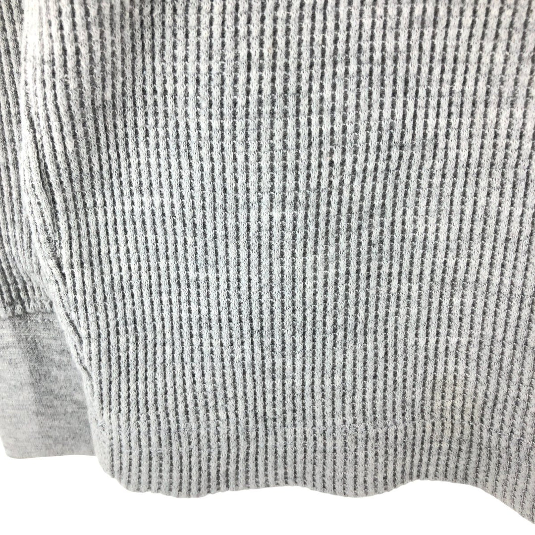 Skull Pattern Large Print Thermal Long Sleeve T-Shirt Waffle Men's L Size cotton gray type Vintage Second Hand