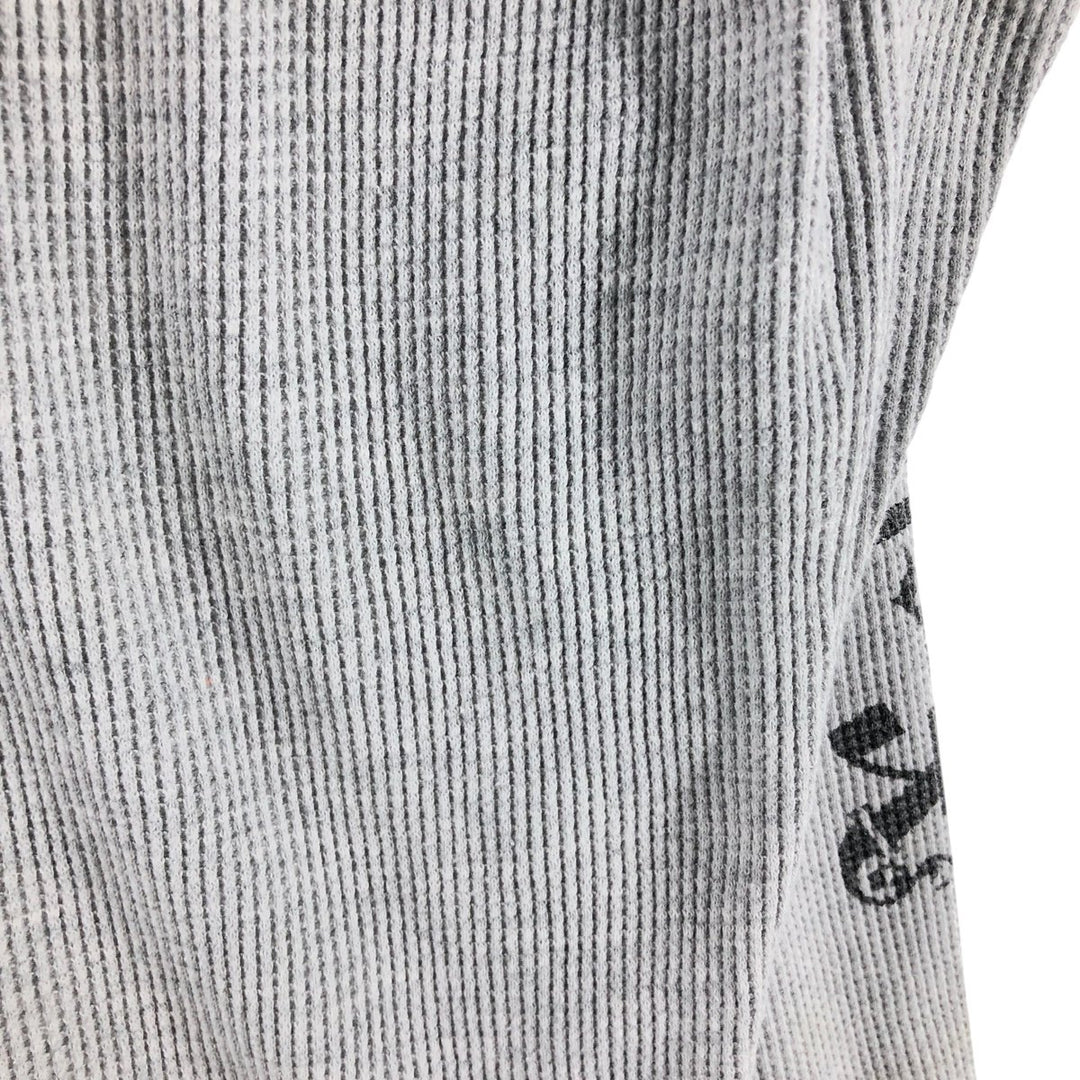 Skull Pattern Large Print Thermal Long Sleeve T-Shirt Waffle Men's L Size cotton gray type Vintage Second Hand