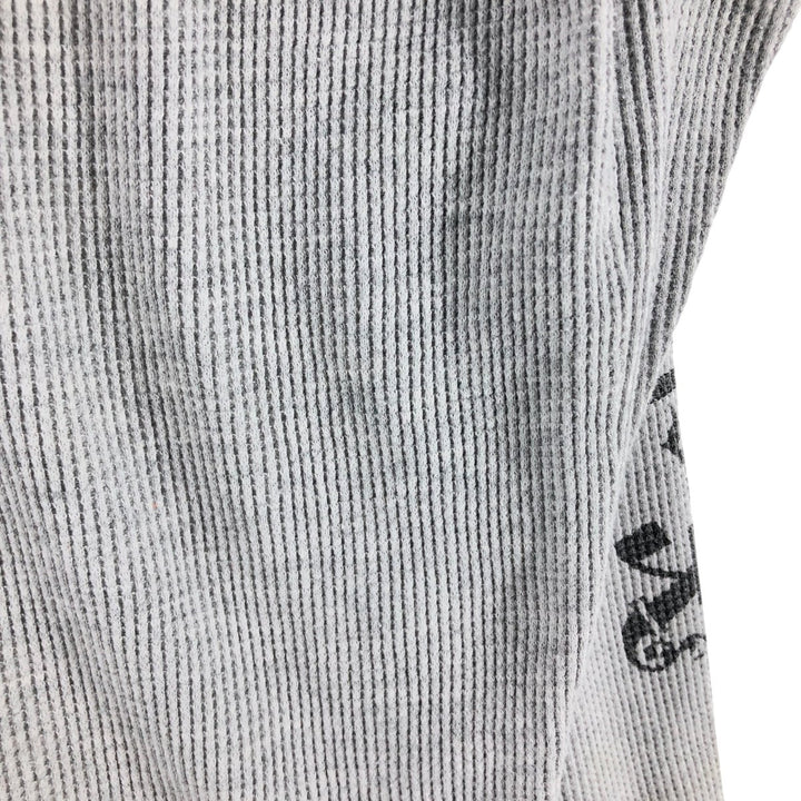 Skull Pattern Large Print Thermal Long Sleeve T-Shirt Waffle Men's L Size cotton gray type Vintage Second Hand