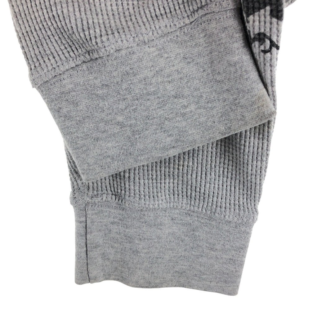 Skull Pattern Large Print Thermal Long Sleeve T-Shirt Waffle Men's L Size cotton gray type Vintage Second Hand