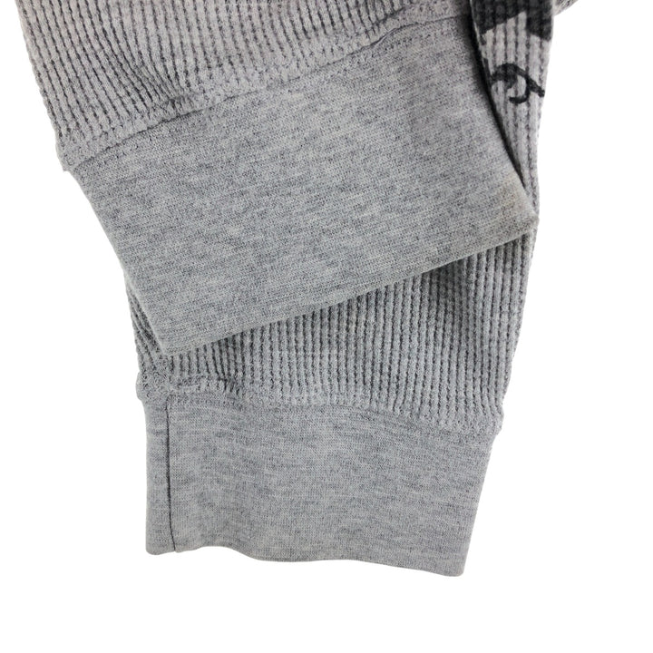 Skull Pattern Large Print Thermal Long Sleeve T-Shirt Waffle Men's L Size cotton gray type Vintage Second Hand