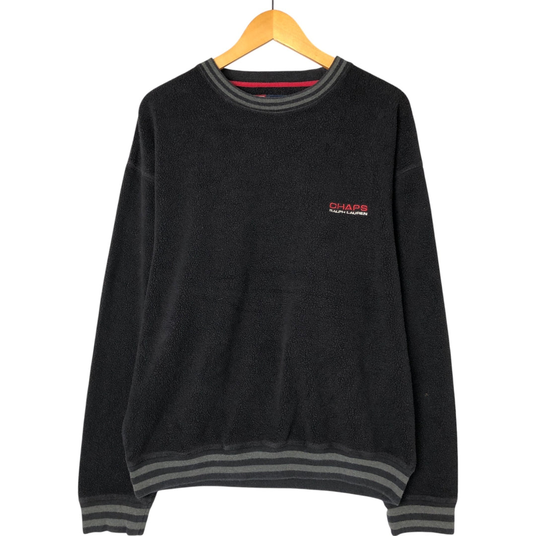 Ralph Lauren Chaps fleece pullover, men's size L cotton black type Vintage Second Hand