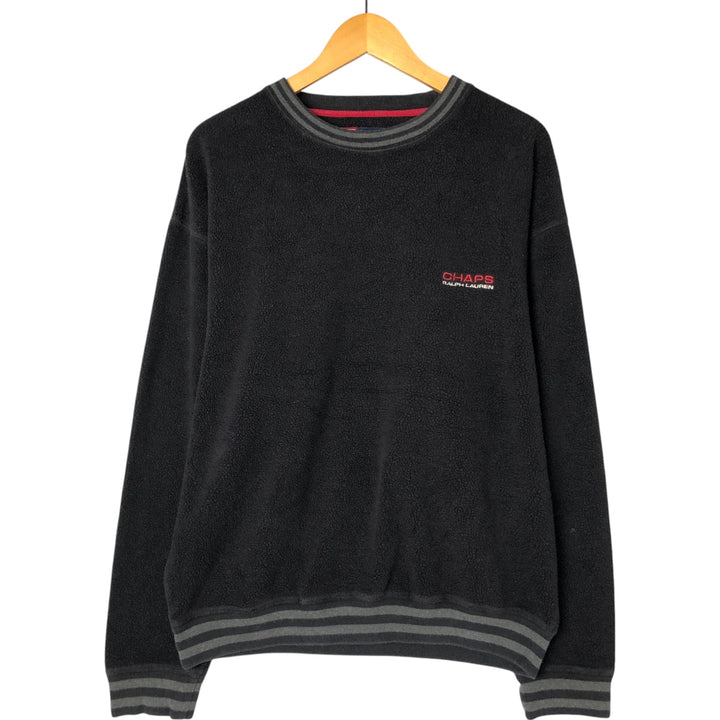 Ralph Lauren Chaps fleece pullover, men's size L cotton black type Vintage Second Hand