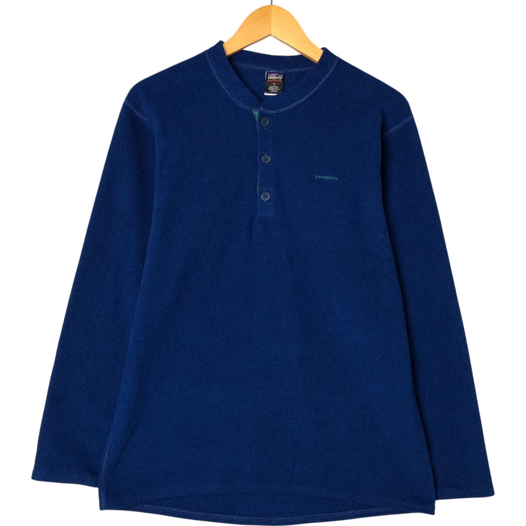 90s-00'S Patagonia Capilene Henley Fleece Top, Made in USA, Men's Size M polyester navy blue type Vintage Second Hand