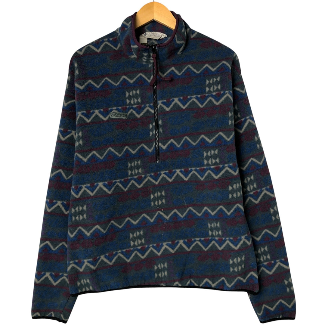 90'S Columbia White Tag Print Half-Zip Fleece Pullover, Made in USA, Men's Size L, Vintage polyester Green type dark green Vintage Second Hand