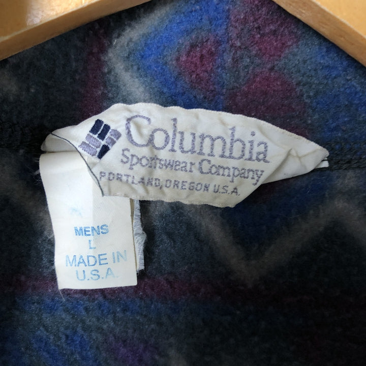 90'S Columbia White Tag Print Half-Zip Fleece Pullover, Made in USA, Men's Size L, Vintage polyester Green type dark green Vintage Second Hand