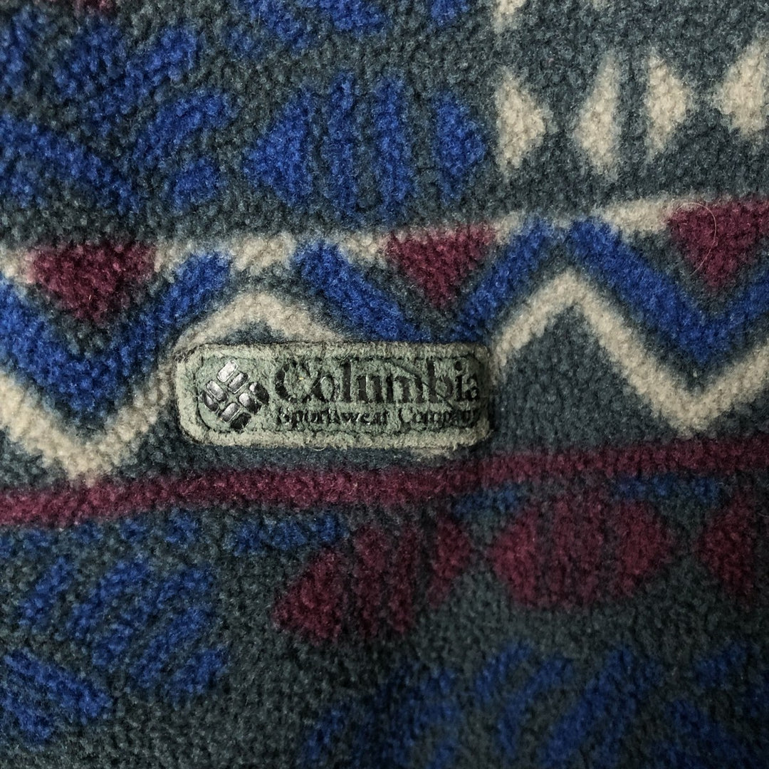 90'S Columbia White Tag Print Half-Zip Fleece Pullover, Made in USA, Men's Size L, Vintage polyester Green type dark green Vintage Second Hand