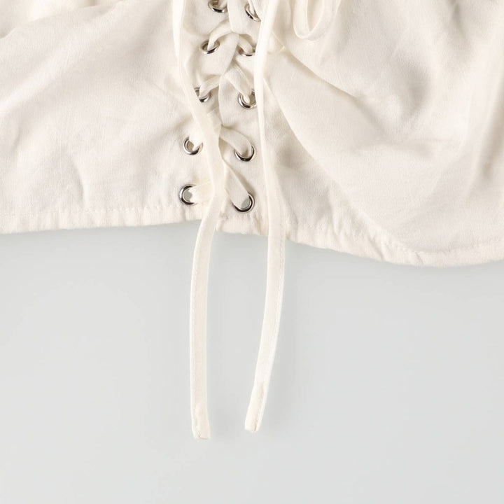 Lace-up off-shoulder cropped long sleeve ruffle blouse for women, size S polyester white type Vintage Second Hand