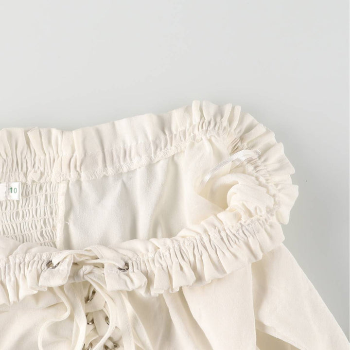 Lace-up off-shoulder cropped long sleeve ruffle blouse for women, size S polyester white type Vintage Second Hand