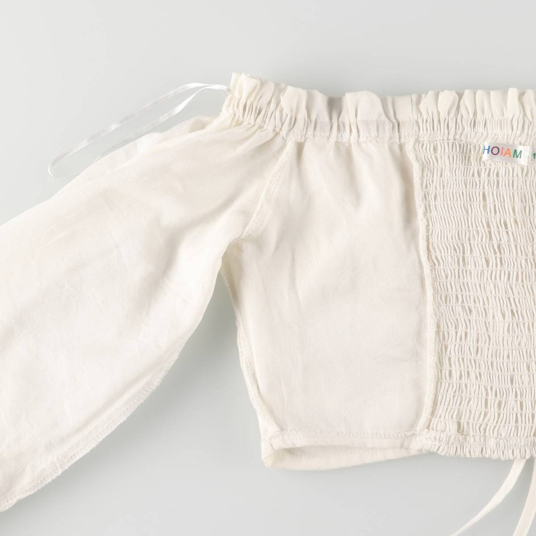 Lace-up off-shoulder cropped long sleeve ruffle blouse for women, size S polyester white type Vintage Second Hand