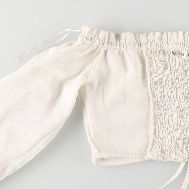 Lace-up off-shoulder cropped long sleeve ruffle blouse for women, size S polyester white type Vintage Second Hand