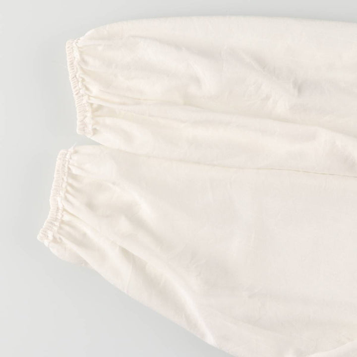 Lace-up off-shoulder cropped long sleeve ruffle blouse for women, size S polyester white type Vintage Second Hand