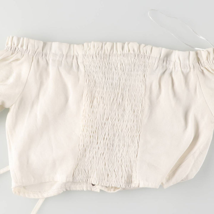 Lace-up off-shoulder cropped long sleeve ruffle blouse for women, size S polyester white type Vintage Second Hand